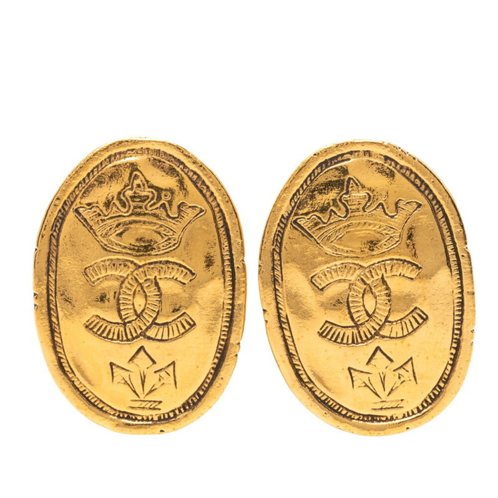 Chanel Vintage Coco Mark Earrings, Gold Plated, Women's CHANEL